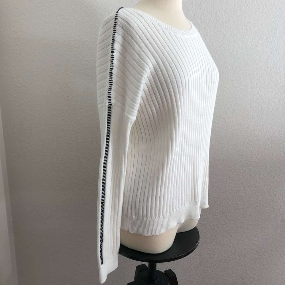 White Ribbed Crew Neck Sweater - Picture 2 of 7